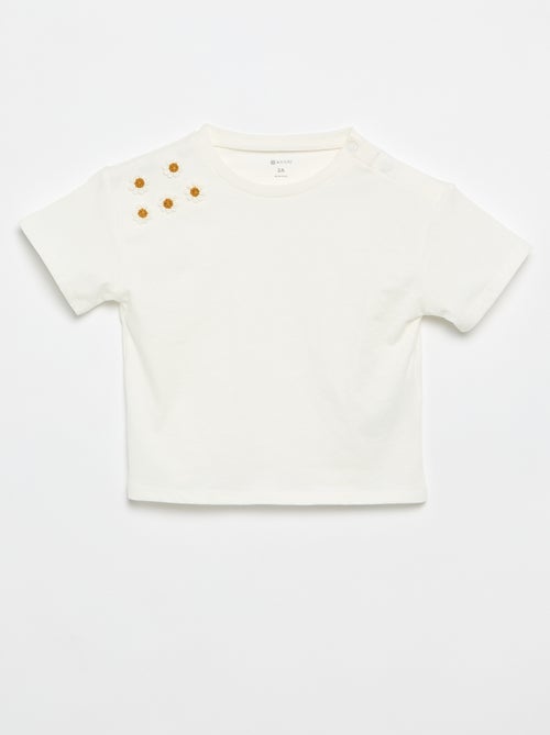 Kurzarm-T-Shirt mit Blumen auf der Schulter - Kiabi