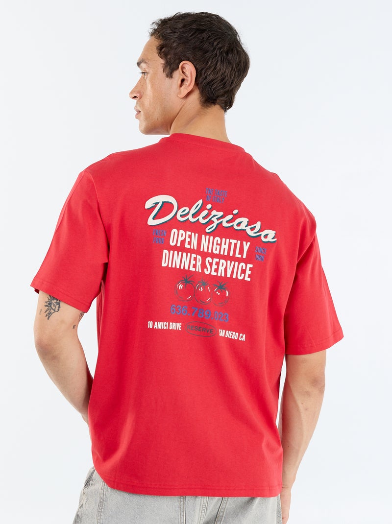 Kurzarm-T-Shirt mit Drucken und Stickereien vorne und hinten Rot - Kiabi