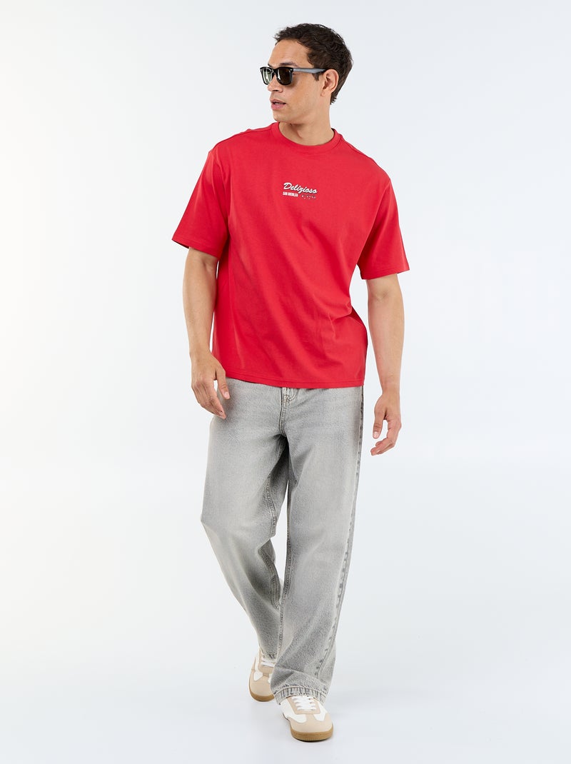 Kurzarm-T-Shirt mit Drucken und Stickereien vorne und hinten Rot - Kiabi