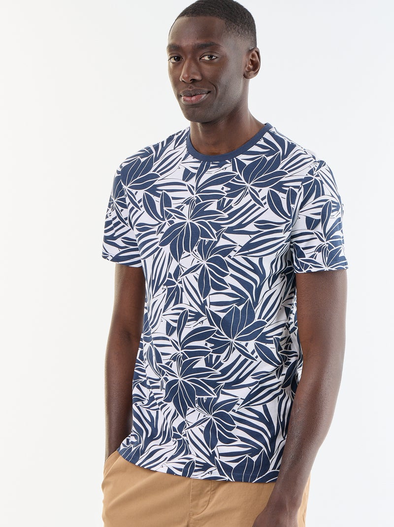 Kurzarm-T-Shirt mit Fantasie-Print Bleu - Kiabi
