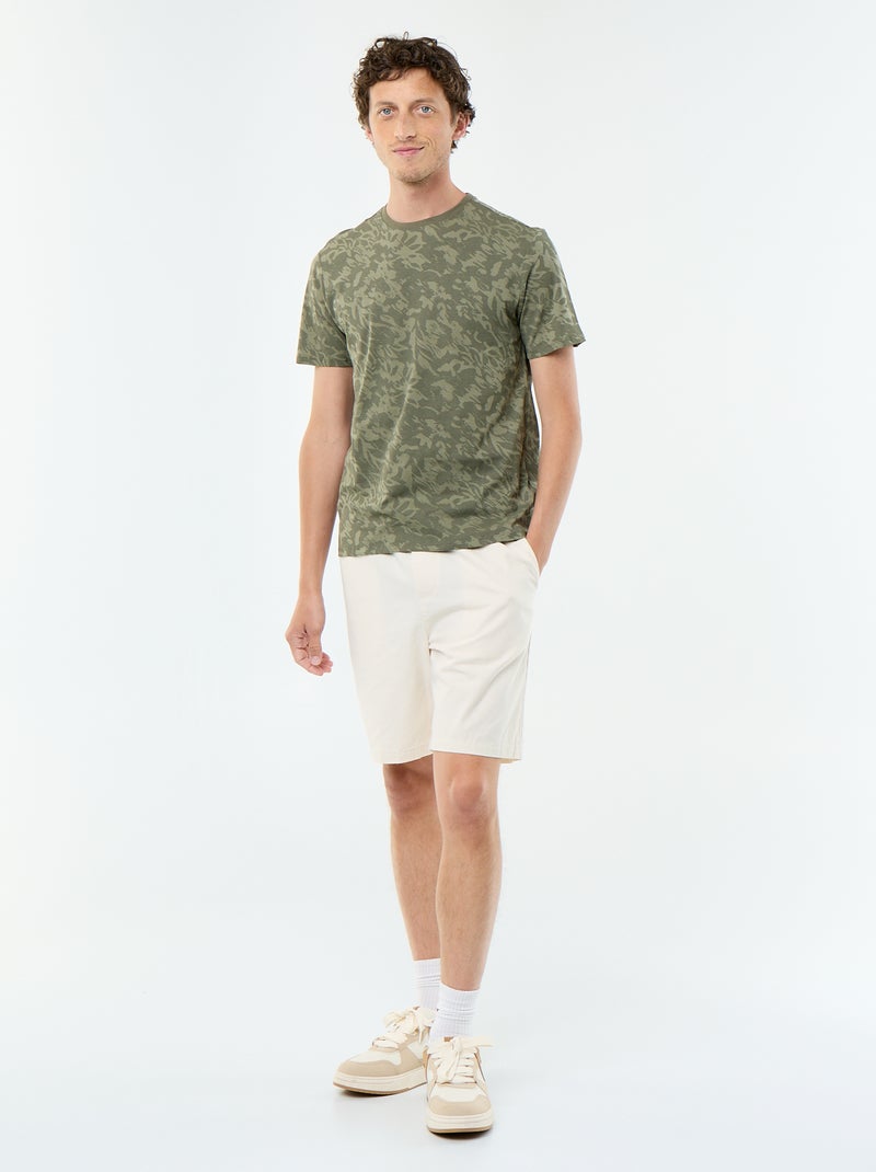 Kurzarm-T-Shirt mit Fantasie-Print Kaki - Kiabi
