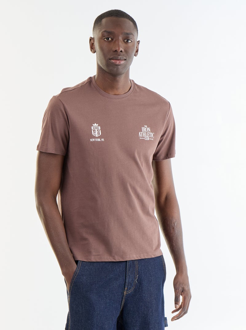Kurzarm-T-Shirt mit Fantasie-Print Marron - Kiabi