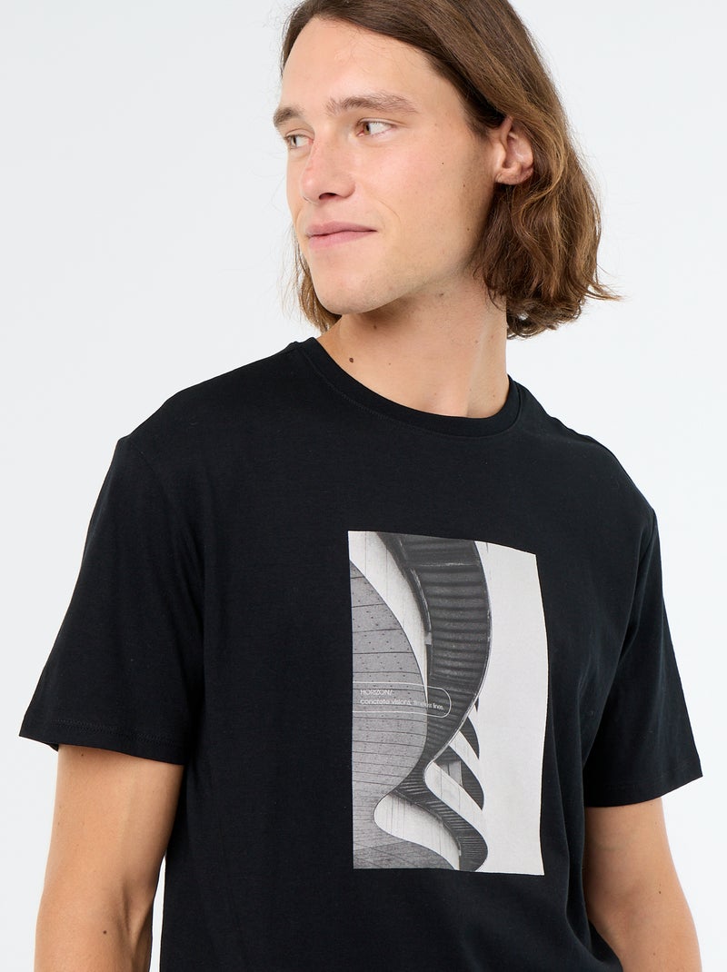 Kurzarm-T-Shirt mit Fantasie-Print Noir - Kiabi