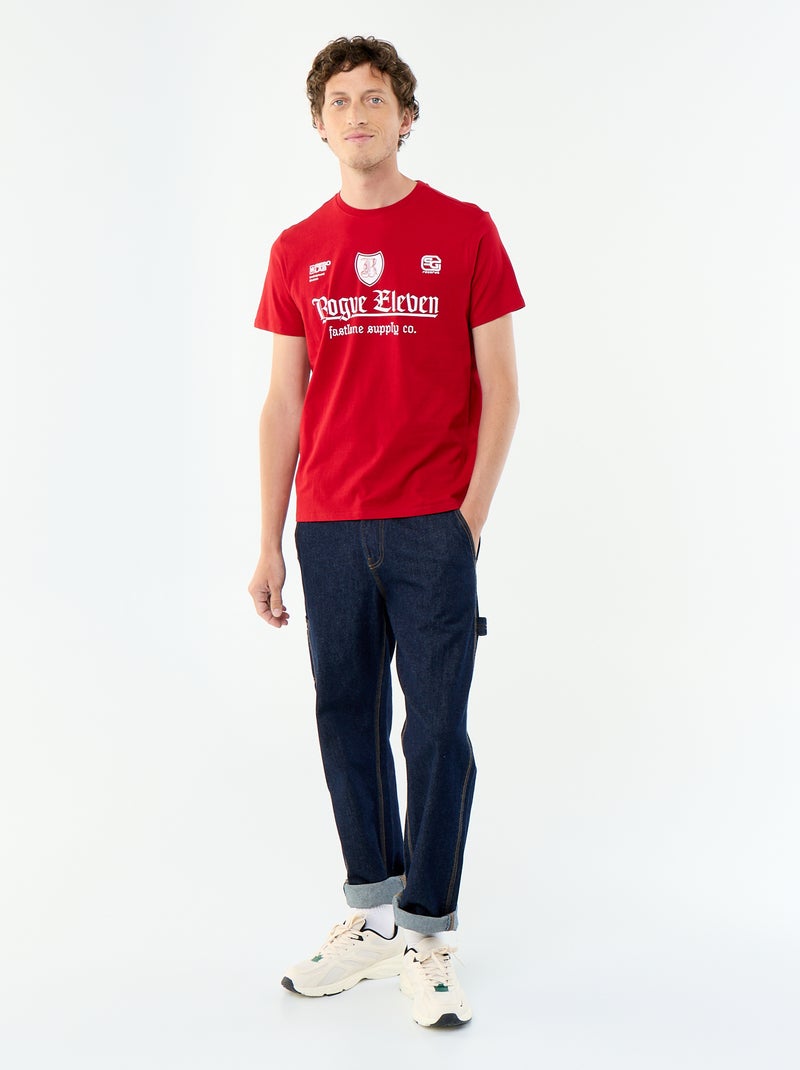 Kurzarm-T-Shirt mit Fantasie-Print Rouge - Kiabi