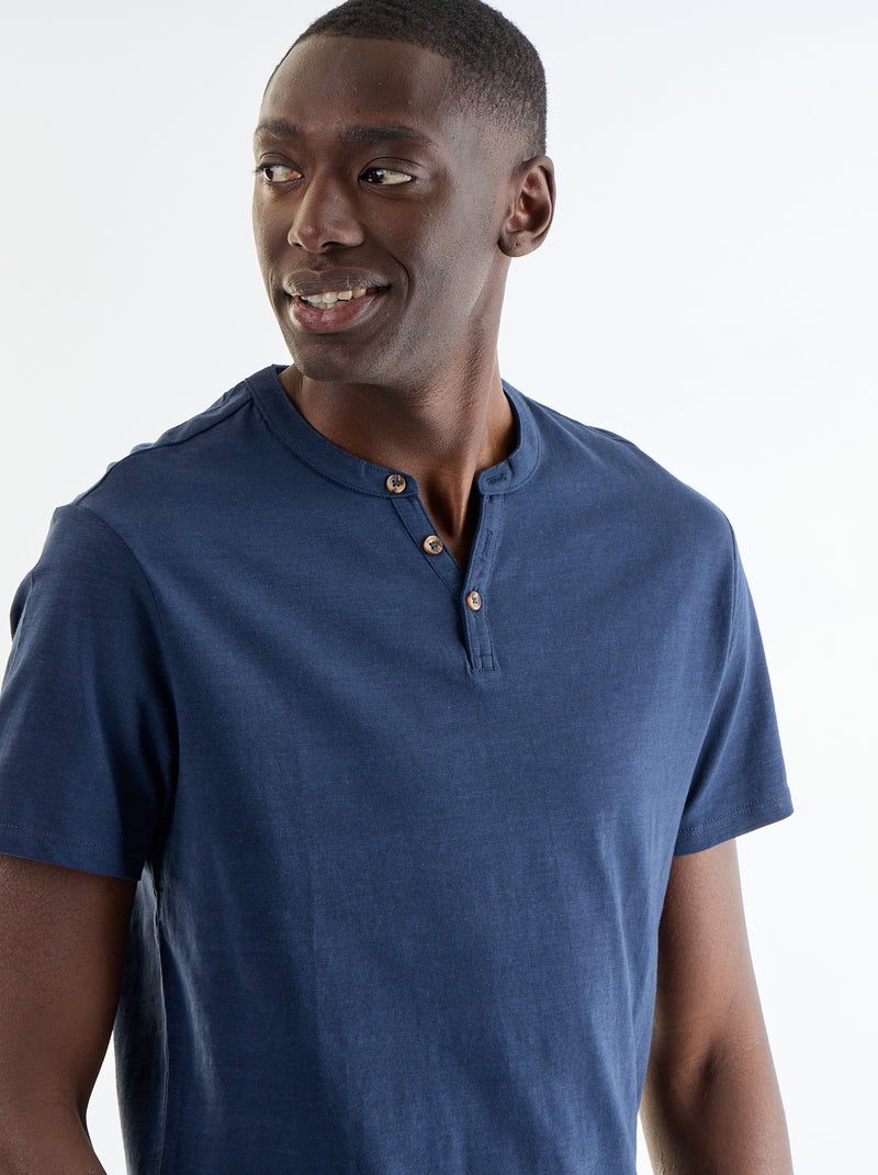 Kurzarm-T-Shirt mit Henley-Ausschnitt Dunkelblau - Kiabi
