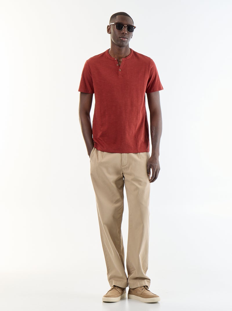 Kurzarm-T-Shirt mit Henley-Ausschnitt Rot - Kiabi