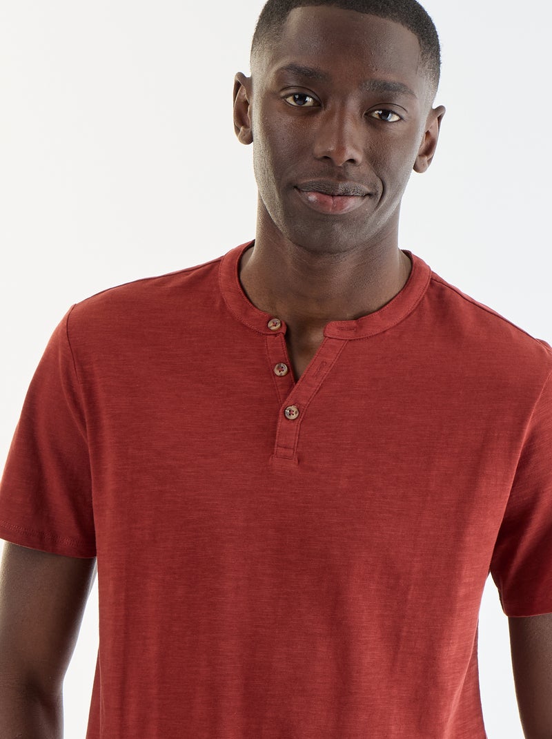 Kurzarm-T-Shirt mit Henley-Ausschnitt Rot - Kiabi