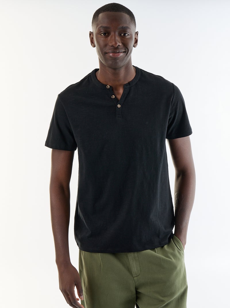 Kurzarm-T-Shirt mit Henley-Ausschnitt Schwarz - Kiabi