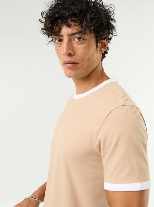 Kurzarm-T-Shirt mit Kontrastbündchen - Kiabi