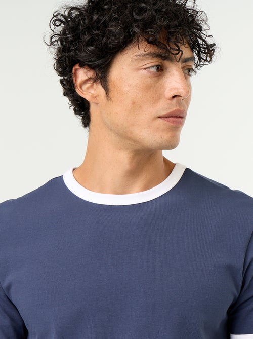 Kurzarm-T-Shirt mit Kontrastbündchen - Kiabi