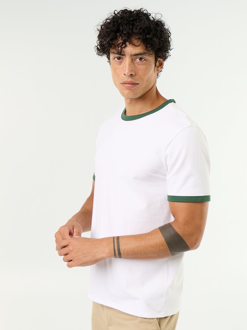 Kurzarm-T-Shirt mit Kontrastbündchen Vert - Kiabi