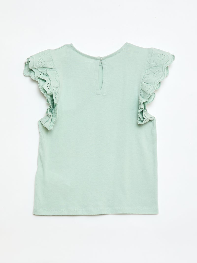 Kurzarm-T-Shirt mit Lochstickerei Blau - Kiabi