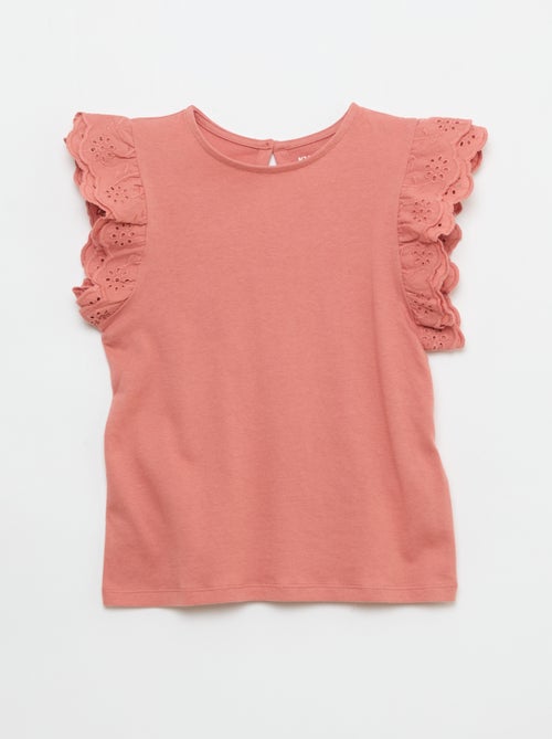 Kurzarm-T-Shirt mit Lochstickerei - Kiabi