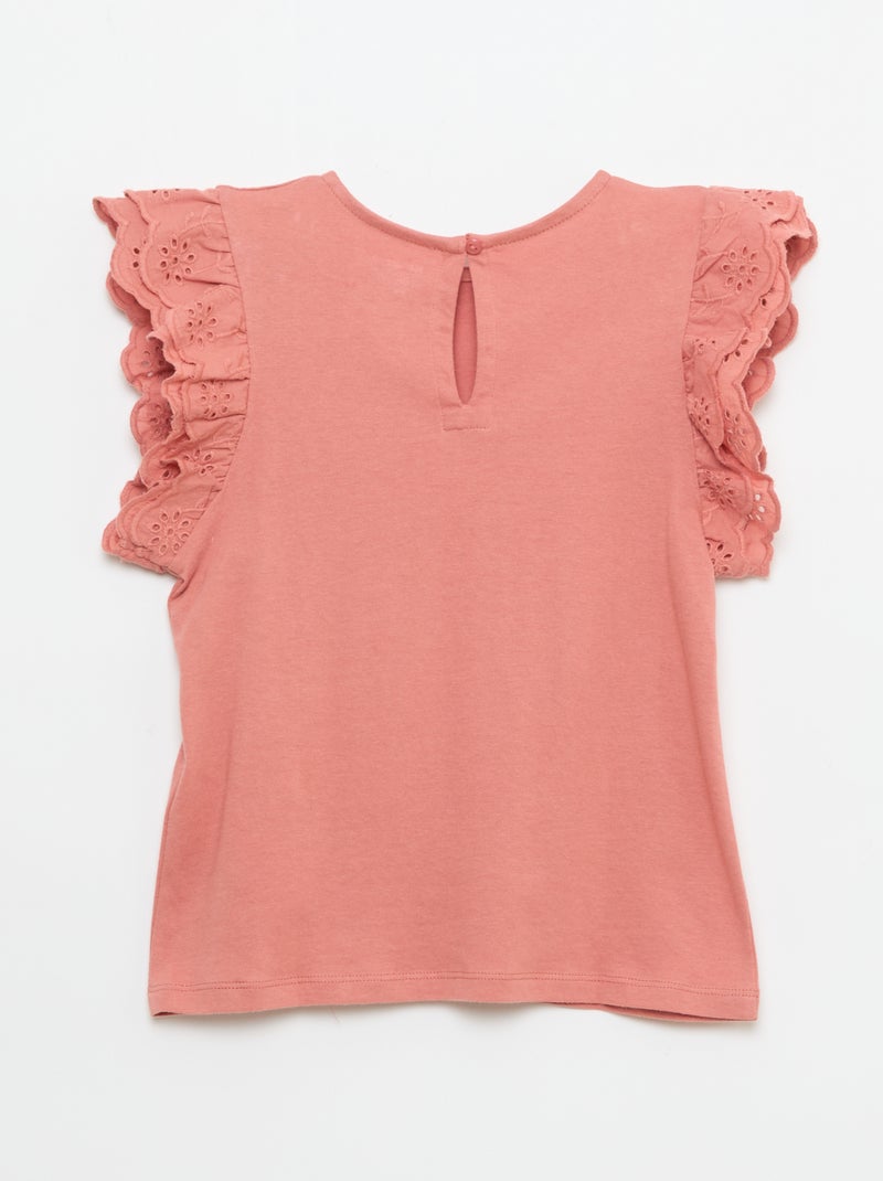 Kurzarm-T-Shirt mit Lochstickerei Rosa - Kiabi