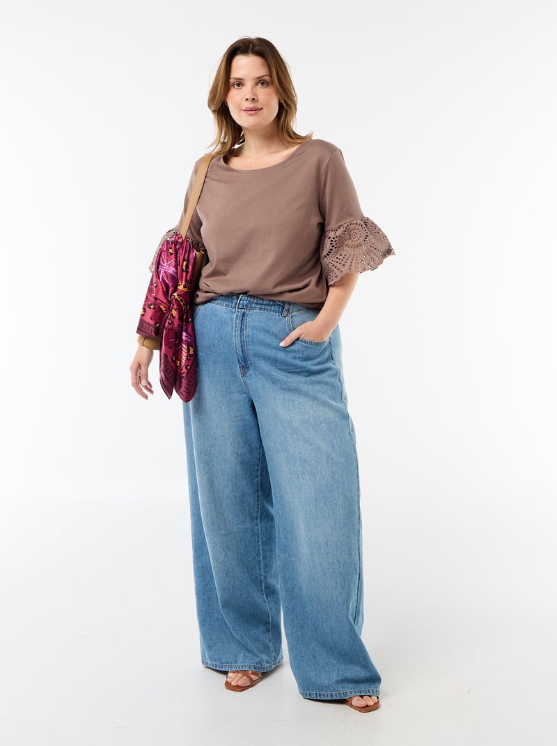 Kurzarm-T-Shirt mit Makramee Braun - Kiabi