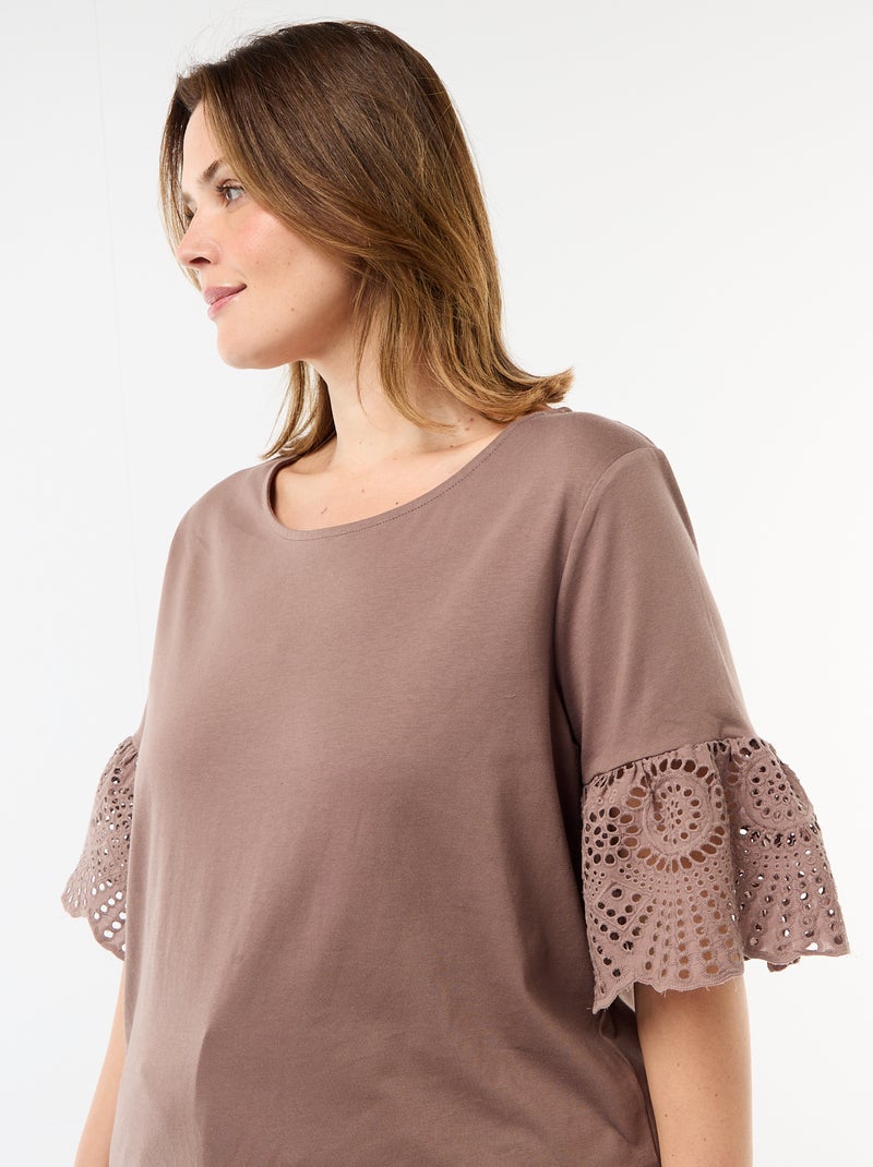 Kurzarm-T-Shirt mit Makramee Braun - Kiabi