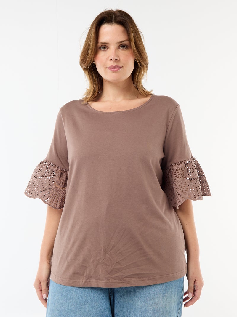 Kurzarm-T-Shirt mit Makramee Braun - Kiabi