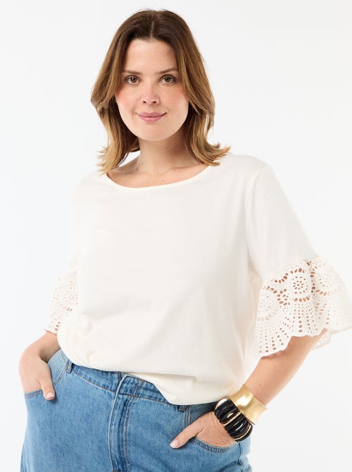 Kurzarm-T-Shirt mit Makramee - Kiabi