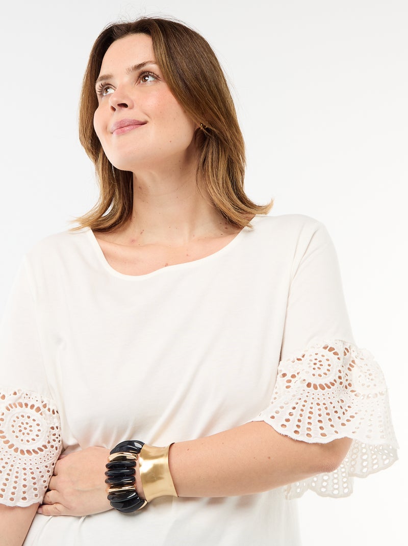 Kurzarm-T-Shirt mit Makramee Weiß - Kiabi
