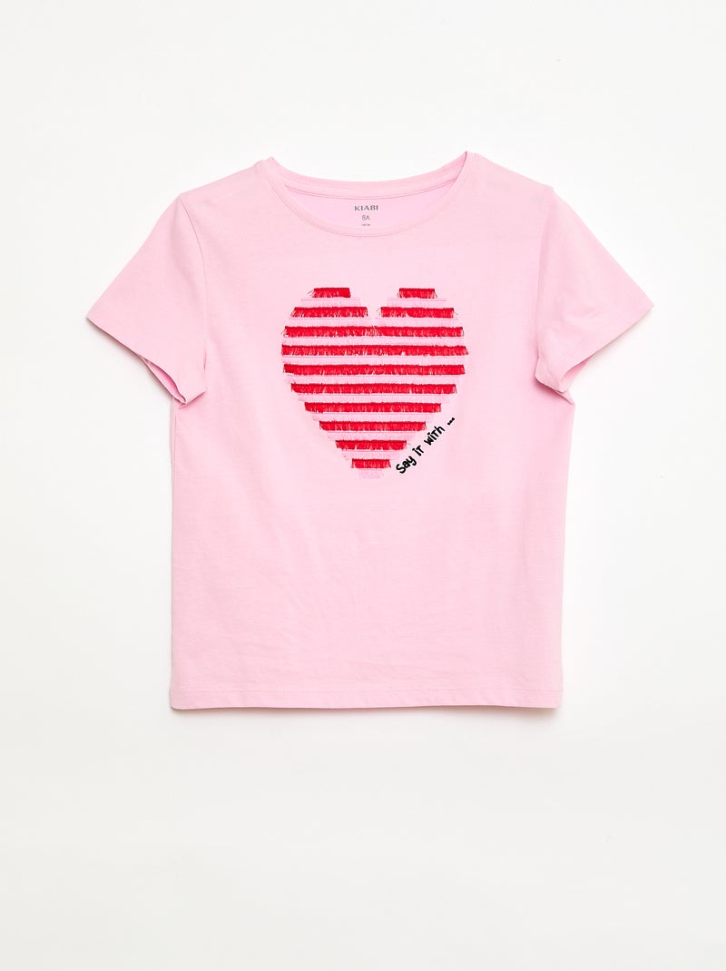 Kurzarm-T-Shirt mit Motiv Rosa - Kiabi