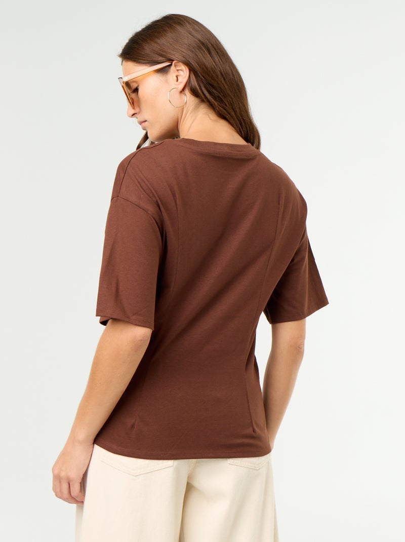 Kurzarm-T-Shirt mit Muschel-Detail Marron - Kiabi