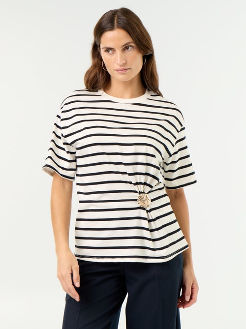 Kurzarm-T-Shirt mit Muschel-Schmuckdetail - Kiabi