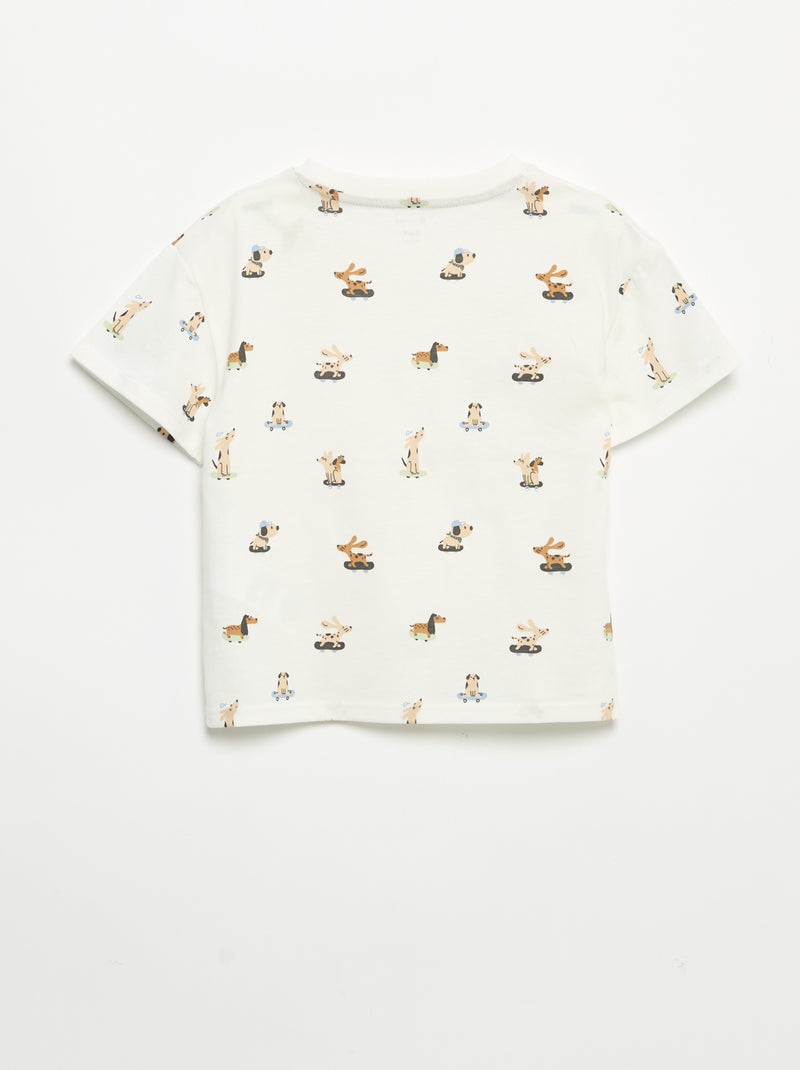 Kurzarm-T-Shirt mit Muster Blanc - Kiabi