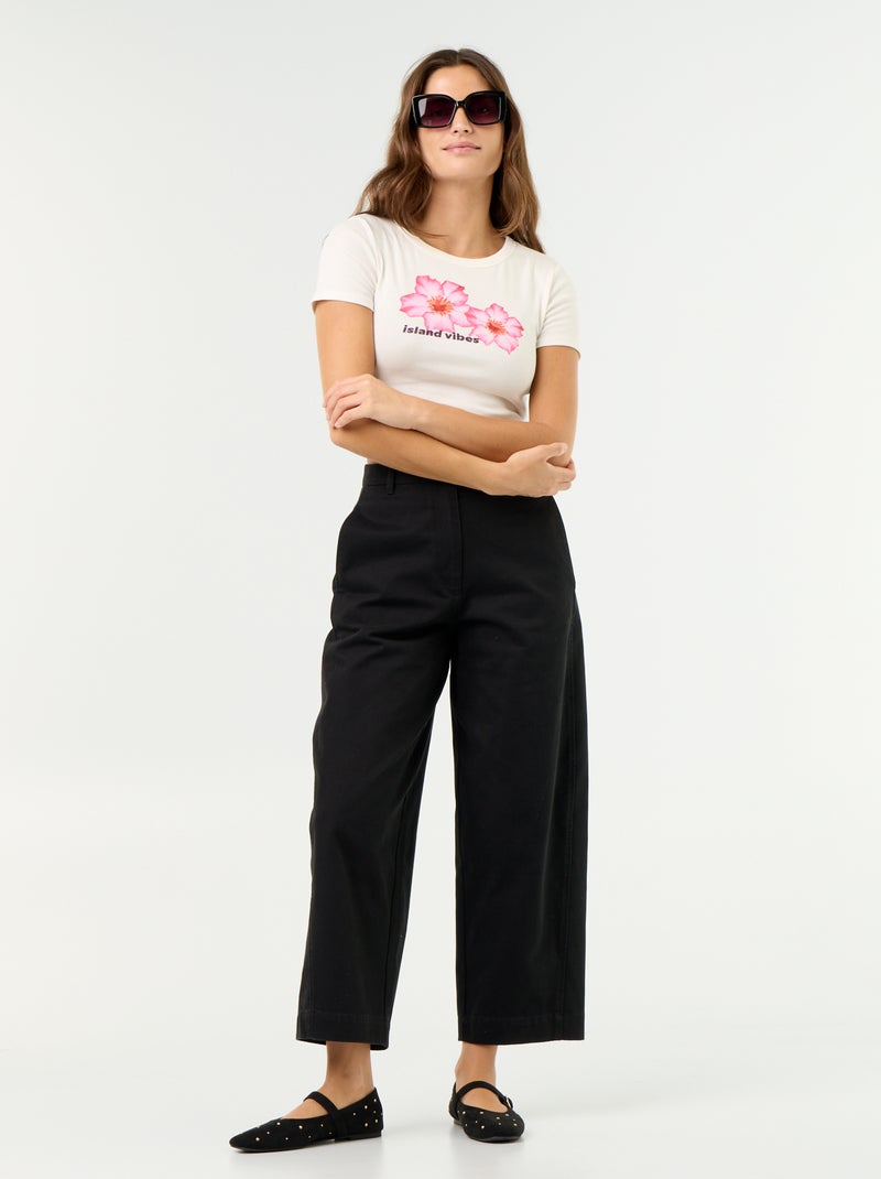 Kurzarm-T-Shirt mit Musterdruck Weiß - Kiabi
