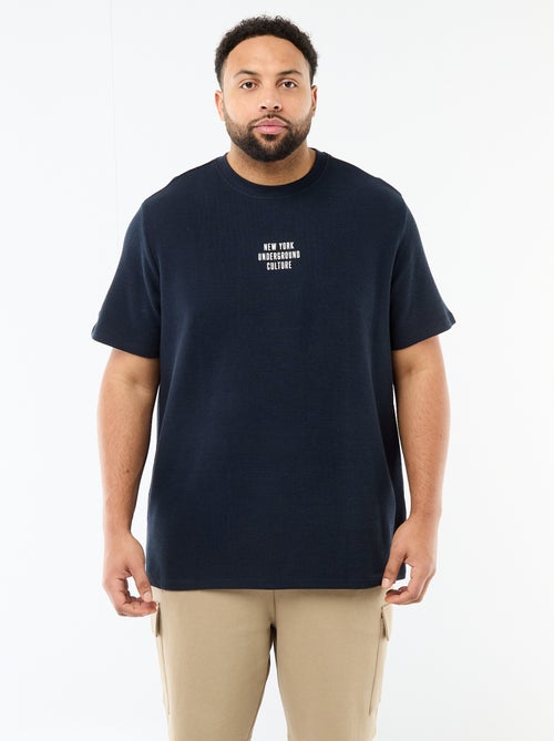 Kurzarm-T-Shirt mit Rundhals aus Baumwoll-Jacquard - Kiabi