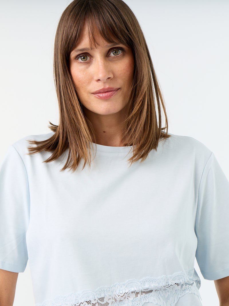 Kurzarm-T-Shirt mit Spitze Blau - Kiabi