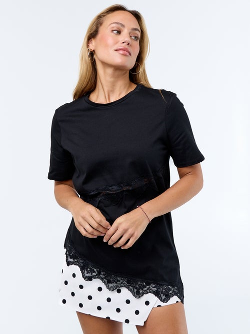 Kurzarm-T-Shirt mit Spitze - Kiabi