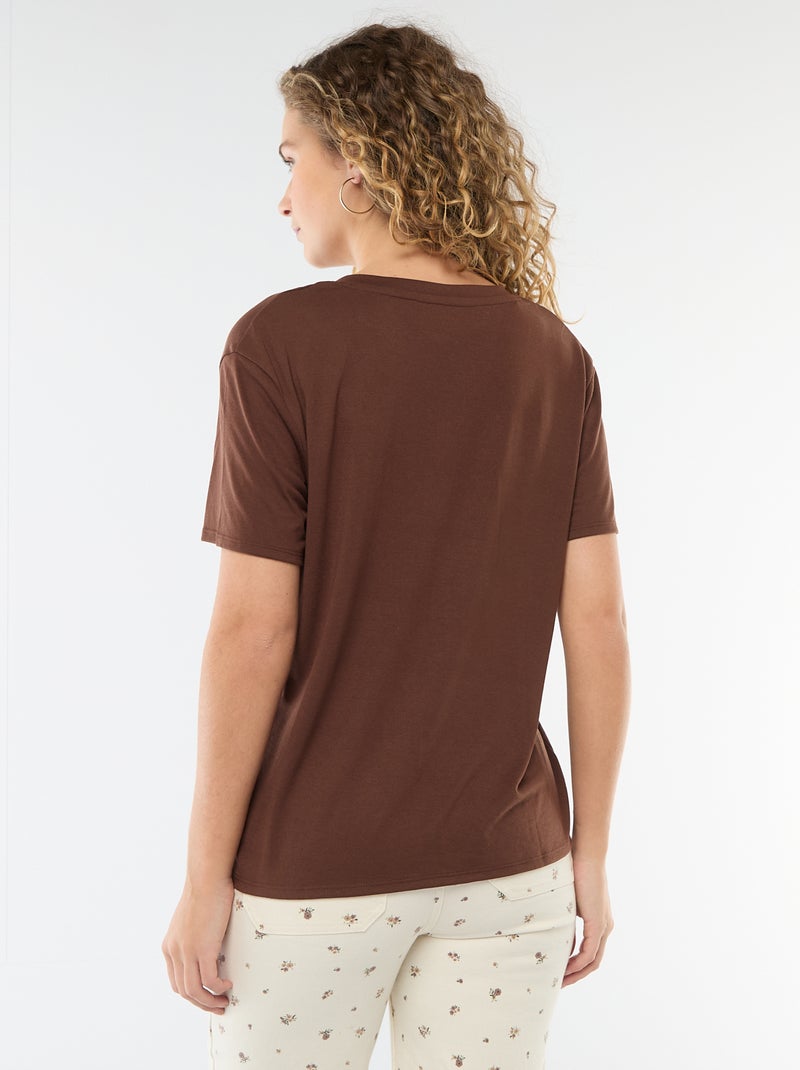 Kurzarm-T-Shirt mit V-Ausschnitt Braun - Kiabi