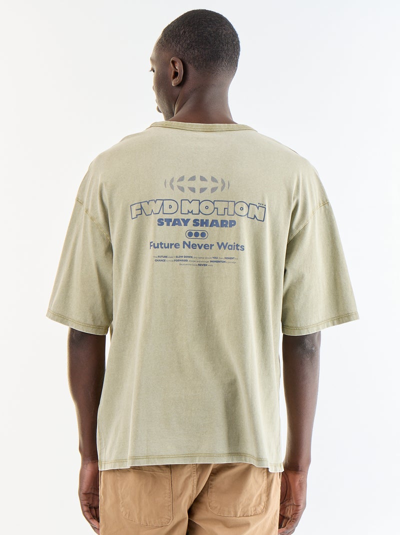 Kurzarm-T-Shirt mit Vintage-Print Vert - Kiabi