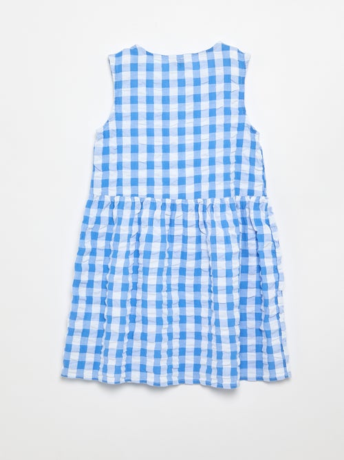 Kurzarm-Vichy-Kleid mit Schleife + Haargummi - Kiabi Kurzarm-Vichy-Kleid mit Schleife + Haargummi - Kiabi