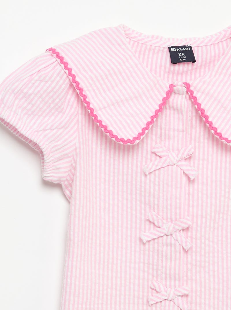 Kurzarmbluse mit Schleifen Rose - Kiabi