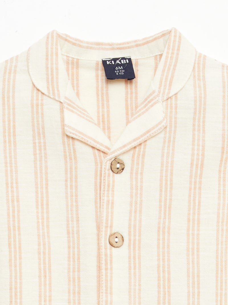 Kurzarmhemd aus Baumwoll-Leinen-Mischung Beige - Kiabi