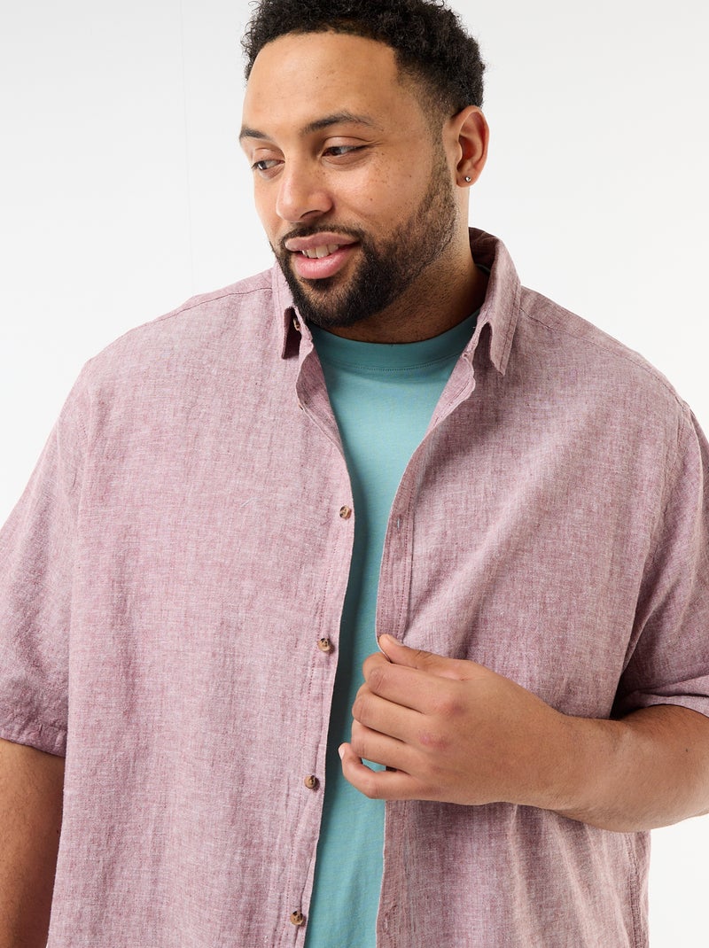 Kurzarmhemd aus Leinen-Mix Rosa - Kiabi