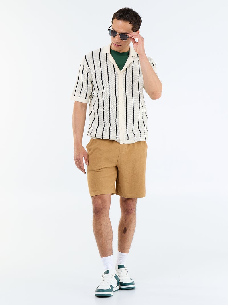 Kurzarmhemd aus Lochstrick Beige - Kiabi