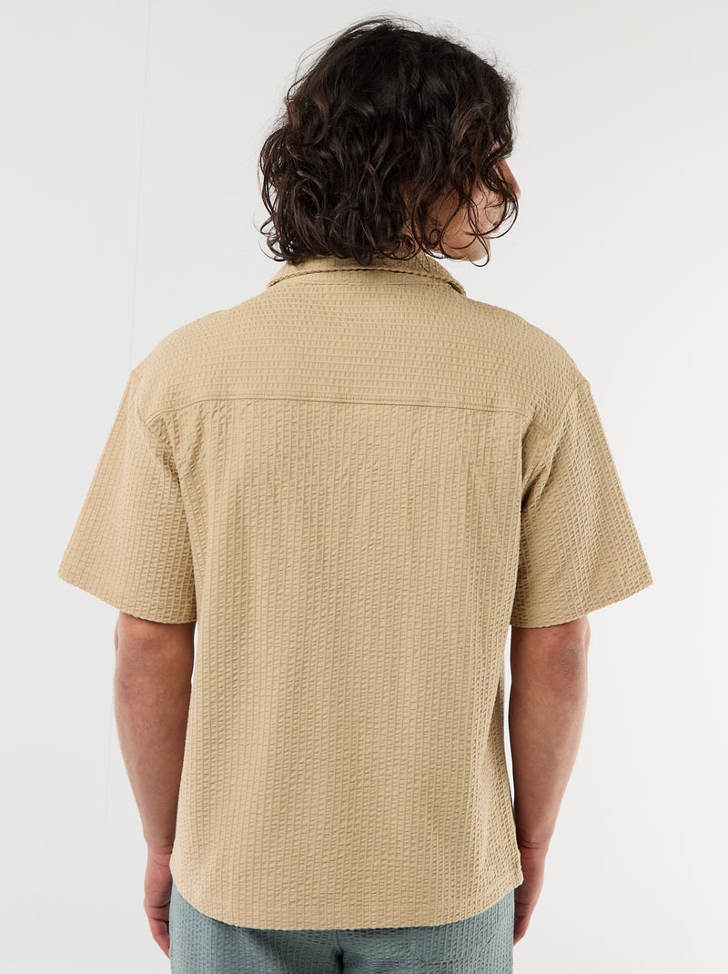 Kurzarmhemd aus Waffelpiqué Beige - Kiabi