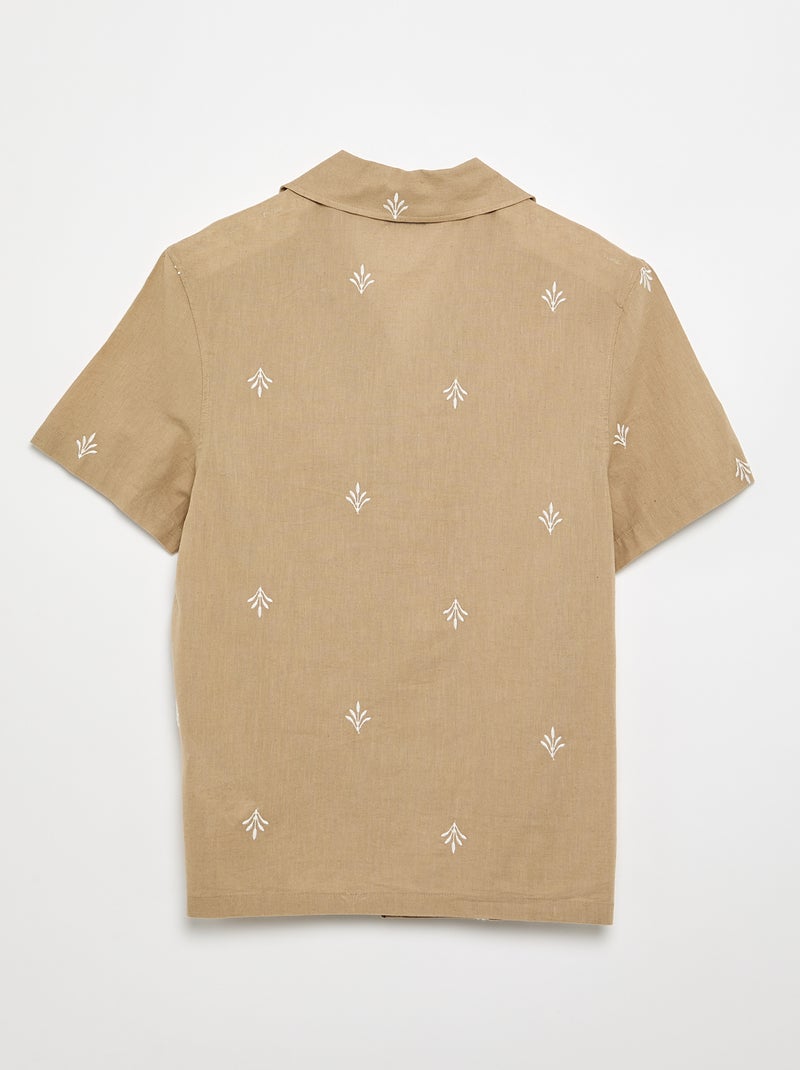 Kurzarmhemd mit Stickereien Beige - Kiabi