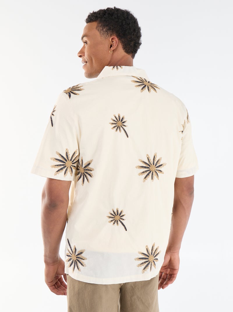 Kurzarmhemd mit Stickmuster Beige - Kiabi