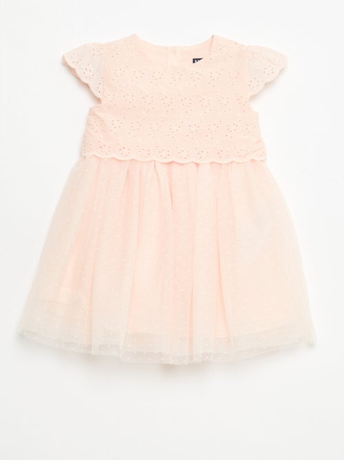 Kurzarmkleid mit Lochstickerei und Tüll - Kiabi