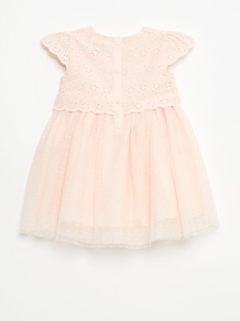 Kurzarmkleid mit Lochstickerei und Tüll Rosa - Kiabi