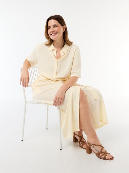 Kurzärmliges Hemdblusenkleid mit Taillengürtel - Kiabi