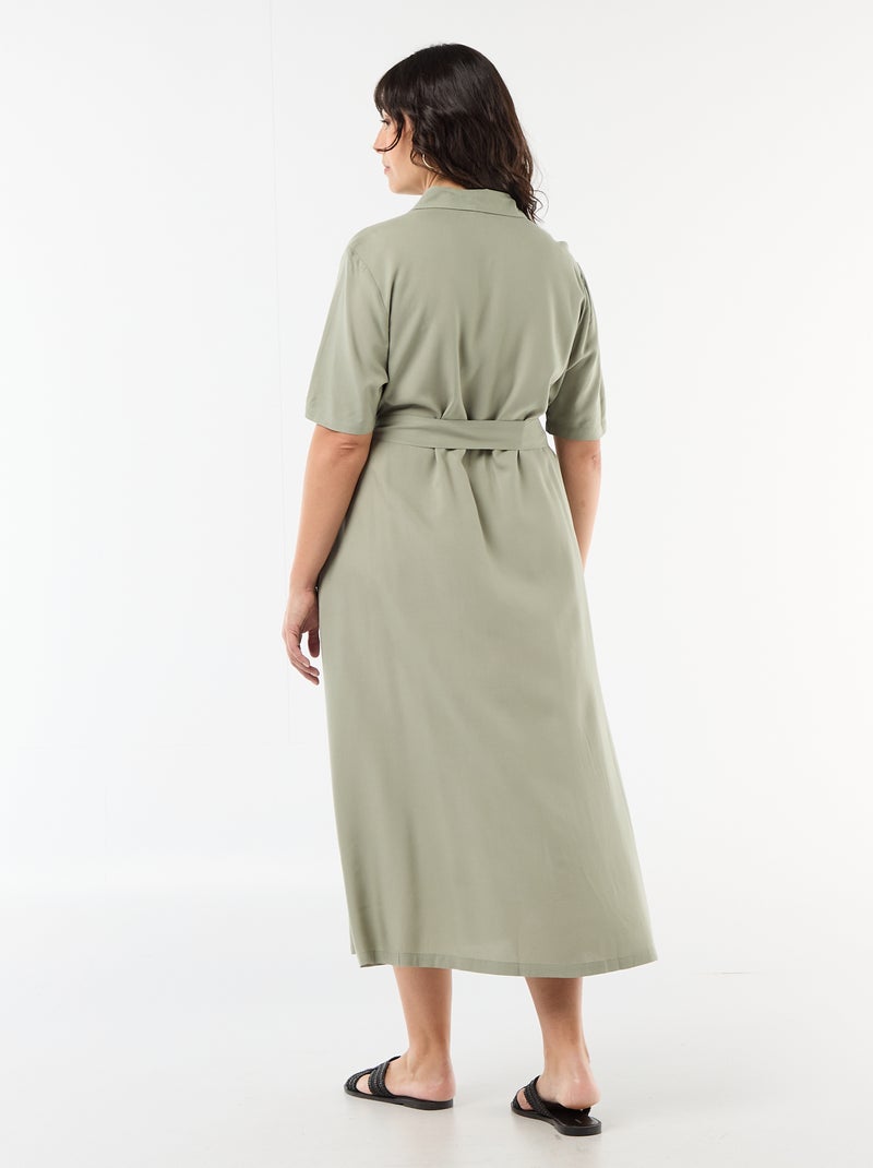 Kurzärmliges Hemdblusenkleid mit Taillengürtel Grün - Kiabi