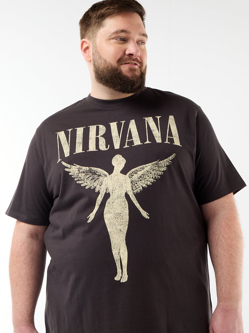 Kurzärmliges "Nirvana" T-Shirt mit beidseitigem Aufdruck Schwarz - Kiabi