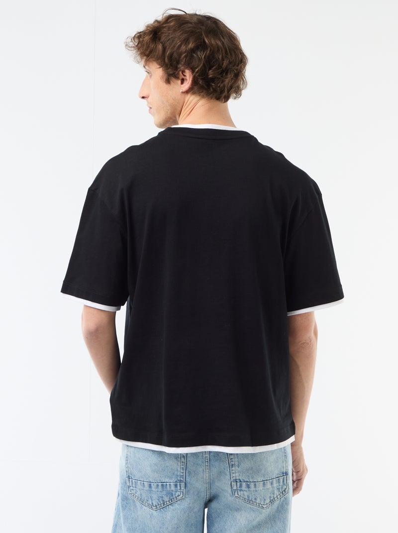 Kurzärmliges T-Shirt im 2-in-1-Look Schwarz - Kiabi