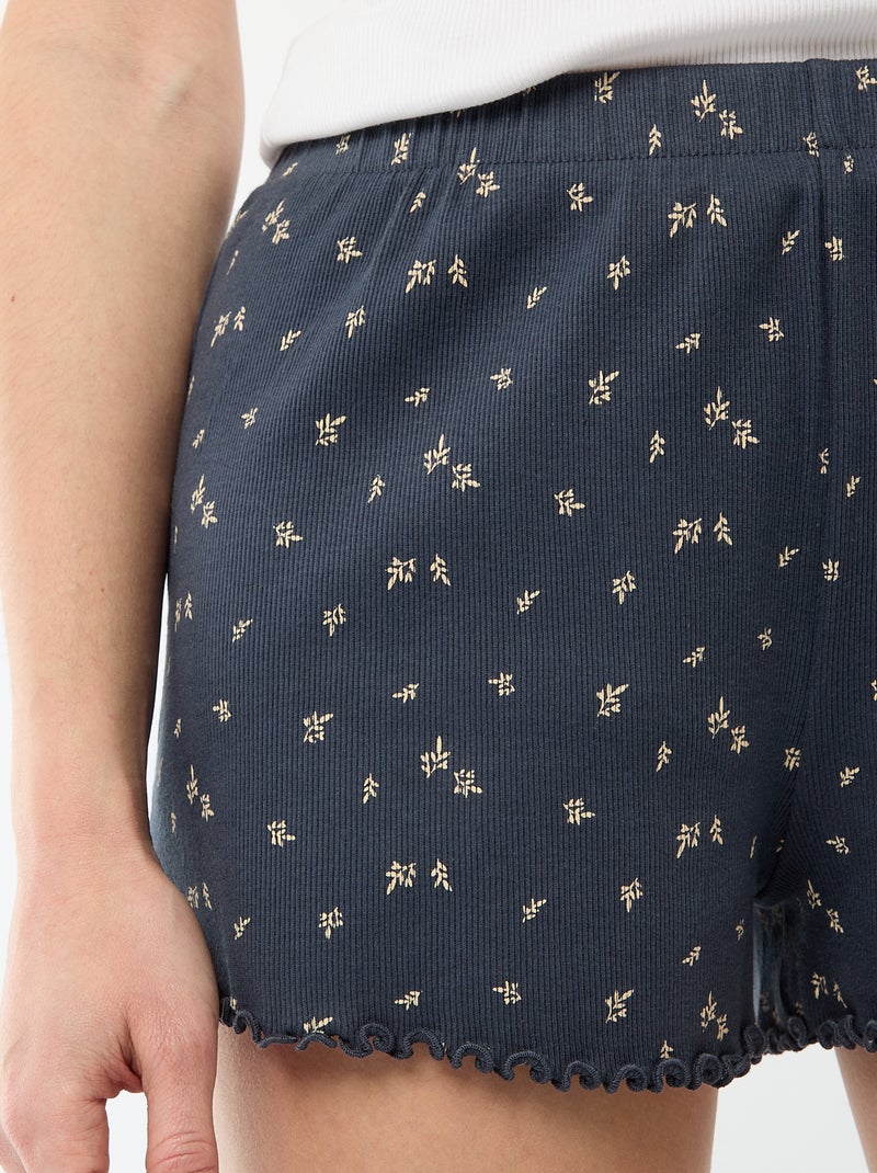 Kurze Baumwoll-Pyjamashorts mit Blumenmuster Blau - Kiabi