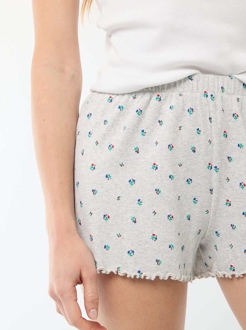 Kurze Baumwoll-Pyjamashorts mit Blumenmuster Grau - Kiabi
