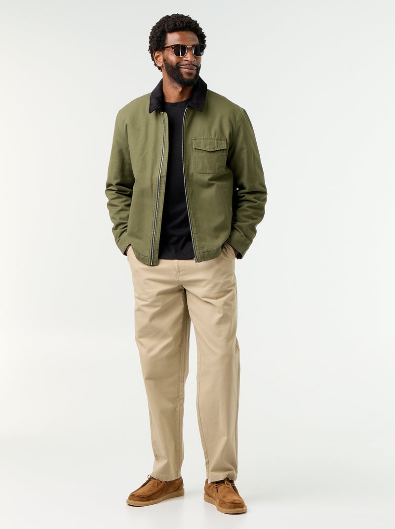 Kurze Blousonjacke mit Reissverschluss und kontrastierendem Samtkragen Grün - Kiabi